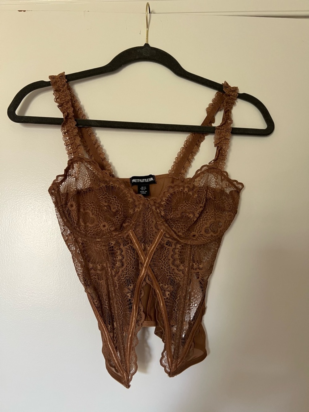 PrettyLittleThing Chocolate Brown Lace Bustier